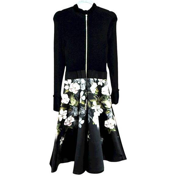 Ted Baker Nerida Floral Print Fit and Flare Contrats Dress Size S Long Sleeves - Picture 10 of 15
